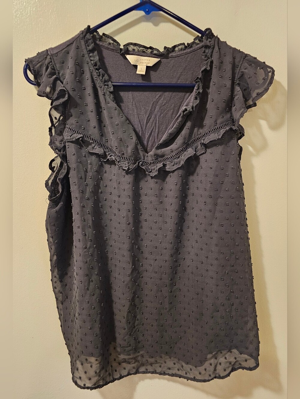 LC Lauren Conrad Swiss Dot Sleeveless Blouse Gray Size L